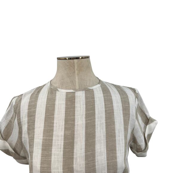 Lioness Fazio Skirt Set Tee Shirt Pinstripe Neutral Linen Nude White Size Medium - Picture 3 of 16